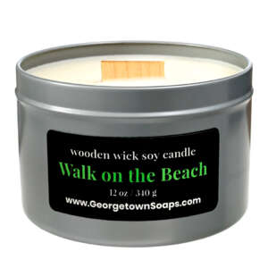 walk on the beach wooden wick soy candle